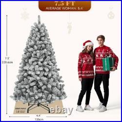 7.5ft Prelit Snow Flocked Artificial Full Christmas Tree with Remote Control