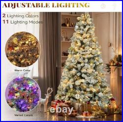 7.5ft Prelit Snow Flocked Artificial Full Christmas Tree with Remote Control
