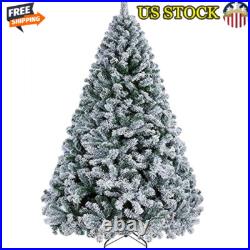 7.5ft Snow Flocked Artificial Christmas Tree With Metal Stand Holiday Decor New 7.5ft Snow Flocked Artificial Christmas Tree With Metal Stand Holiday Decor New