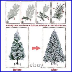 7.5ft Snow Flocked Artificial Christmas Tree With Metal Stand Holiday Decor New 7.5ft Snow Flocked Artificial Christmas Tree With Metal Stand Holiday Decor New