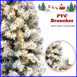 7.5ft Snow White Flocked Christmas Tree Pre-Lit Artificial Xmas Hinged Decor