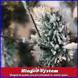 7.5ft Snow White Flocked Christmas Tree Pre-Lit Artificial Xmas Hinged Decor