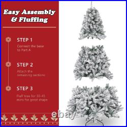 7.5ft Snow White Flocked Christmas Tree Pre-Lit Artificial Xmas Hinged Decor