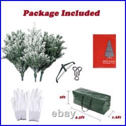 7.5ft Snow White Flocked Christmas Tree Pre-Lit Artificial Xmas Hinged Decor