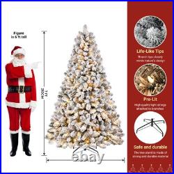 7-7.5FT Flocked Pre-lit Artificial ChristmasTree Warm White LED Lights Xmas Home