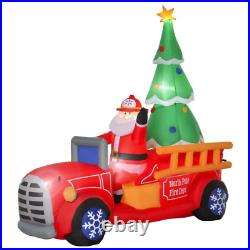 7.8FT Christmas Inflatable Outdoor Yard Decor Blow Up LED Fire Truck Decoration