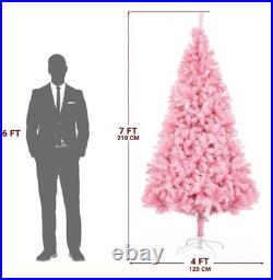 7 FT Pink Christmas Tree Premium Hinged Stand Artificial Tree Holiday Decor 7 FT Pink Christmas Tree Premium Hinged Stand Artificial Tree Holiday Decor