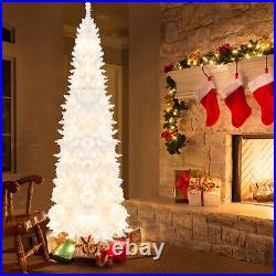 7 FT Pre-Lit Slim Pencil Christmas Tree Hinged Holiday Decoration with LED Lights