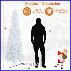 7 FT Pre-Lit Slim Pencil Christmas Tree Hinged Holiday Decoration with LED Lights