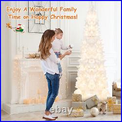 7 FT Pre-Lit Slim Pencil Christmas Tree Hinged Holiday Decoration with LED Lights