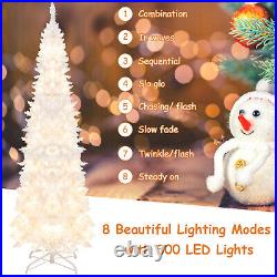 7 FT Pre-Lit Slim Pencil Christmas Tree Hinged Holiday Decoration with LED Lights