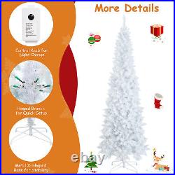 7 FT Pre-Lit Slim Pencil Christmas Tree Hinged Holiday Decoration with LED Lights