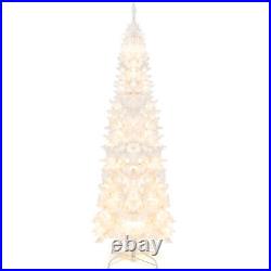 7 FT Pre-Lit Slim Pencil Christmas Tree Hinged Holiday Decoration with LED Lights