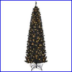 7 FT Pre-lit Black Christmas Tree Artificial PVC Slim Pencil Halloween Tree