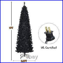 7 FT Pre-lit Black Christmas Tree Artificial PVC Slim Pencil Halloween Tree