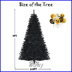 7 FT Pre-lit Black Halloween Tree Artificial Hinged Christmas Tree