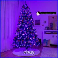 7 FT Pre-lit Black Halloween Tree Artificial Hinged Christmas Tree