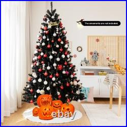 7 FT Pre-lit Black Halloween Tree Artificial Hinged Christmas Tree