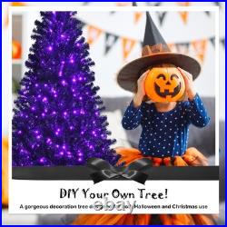 7 FT Pre-lit Black Halloween Tree Artificial Hinged Christmas Tree
