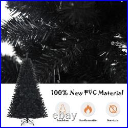 7 FT Pre-lit Black Halloween Tree Artificial Hinged Christmas Tree