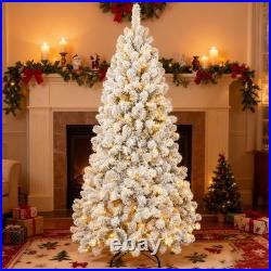7 FT Prelit Snow Flocked Artificial Christmas Tree With 400 Warm White Light