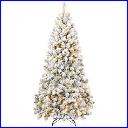 7 FT Prelit Snow Flocked Artificial Christmas Tree With 400 Warm White Light