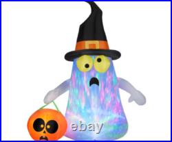 7' Halloween Inflatable Kaleidoscope Ghost Wearing Witches Hat Yard Decoration