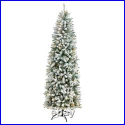7' Slim Flocked Montreal Fir Artificial Christmas Tree, LED, Bendable Branch 7' Slim Flocked Montreal Fir Artificial Christmas Tree, LED, Bendable Branch