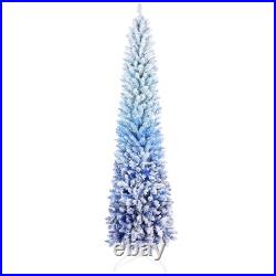 7 ft Snow Flocked Artificial Christmas Tree Pencil Slim Blue Tree with300 Lights