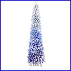 7 ft Snow Flocked Artificial Christmas Tree Pencil Slim Blue Tree with300 Lights