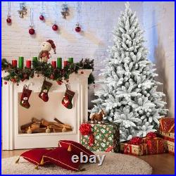 7 ft Snow Flocked Artificial Christmas Tree with 1514 Branch Tips&Foldable Base