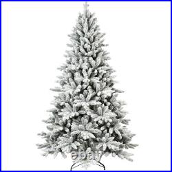 7 ft Snow Flocked Artificial Christmas Tree with 1514 Branch Tips&Foldable Base