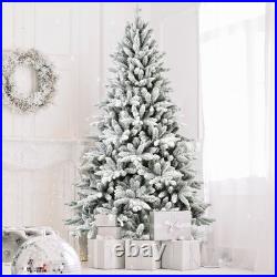 7 ft Snow Flocked Artificial Christmas Tree with 1514 Branch Tips&Foldable Base