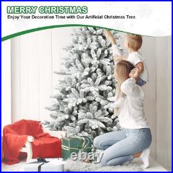 7 ft Snow Flocked Artificial Christmas Tree with 1514 Branch Tips&Foldable Base