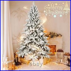 7 ft Snow Flocked Artificial Christmas Tree with 1514 Branch Tips&Foldable Base