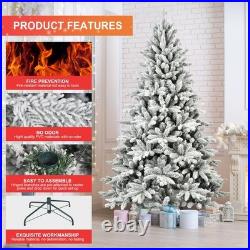 7 ft Snow Flocked Artificial Christmas Tree with 1514 Branch Tips&Foldable Base