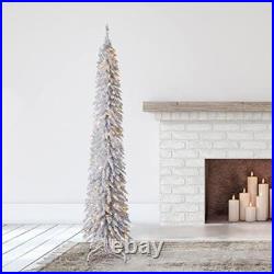 7ft Christmas Tree Pre-Lit Tinsel Holiday Decor Skinny Design 150 LED Lights New 7ft Christmas Tree Pre-Lit Tinsel Holiday Decor Skinny Design 150 LED Lights New