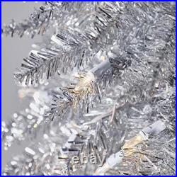 7ft Christmas Tree Pre-Lit Tinsel Holiday Decor Skinny Design 150 LED Lights New 7ft Christmas Tree Pre-Lit Tinsel Holiday Decor Skinny Design 150 LED Lights New