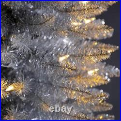 7ft Christmas Tree Pre-Lit Tinsel Holiday Decor Skinny Design 150 LED Lights New 7ft Christmas Tree Pre-Lit Tinsel Holiday Decor Skinny Design 150 LED Lights New