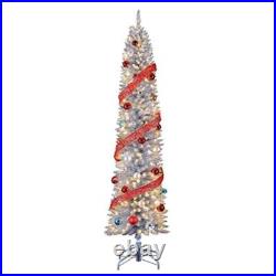 7ft Christmas Tree Pre-Lit Tinsel Holiday Decor Skinny Design 150 LED Lights New 7ft Christmas Tree Pre-Lit Tinsel Holiday Decor Skinny Design 150 LED Lights New