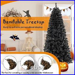 7ft Preassembled Black Christmas Tree with Bendable Top, Halloween Tree