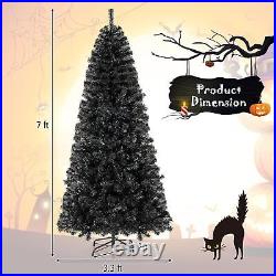 7ft Preassembled Black Christmas Tree with Bendable Top, Halloween Tree