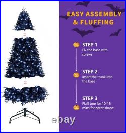 7ft Prelit Artificial Black Christmas Tree Halloween &1916 Branch Tip &450 Light
