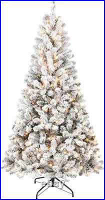7ft Prelit Snow Flocked Artificial Pine Christmas Tree White With 350 Lights