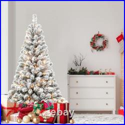 7ft Prelit Snow Flocked Artificial Pine Christmas Tree White With 350 Lights
