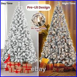 7ft Prelit Snow Flocked Artificial Pine Christmas Tree White With 350 Lights