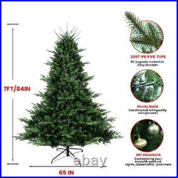 7ft Unlit Artificial Christmas Tree Spruce Xmas Tree with 2257 Tip Foldable Base