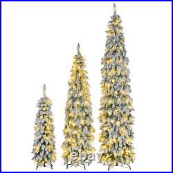 8FT, 6FT, 4FT Pre-Lit Pencil Christmas Trees, 3-set Xmas Tree With Snow Flocking 8FT, 6FT, 4FT Pre-Lit Pencil Christmas Trees, 3-set Xmas Tree With Snow Flocking