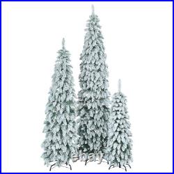 8FT, 6FT, 4FT Pre-Lit Pencil Christmas Trees, 3-set Xmas Tree With Snow Flocking 8FT, 6FT, 4FT Pre-Lit Pencil Christmas Trees, 3-set Xmas Tree With Snow Flocking