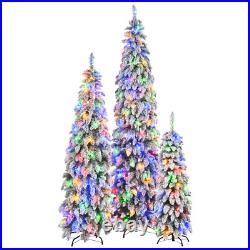 8FT, 6FT, 4FT Pre-Lit Pencil Christmas Trees, 3-set Xmas Tree With Snow Flocking 8FT, 6FT, 4FT Pre-Lit Pencil Christmas Trees, 3-set Xmas Tree With Snow Flocking